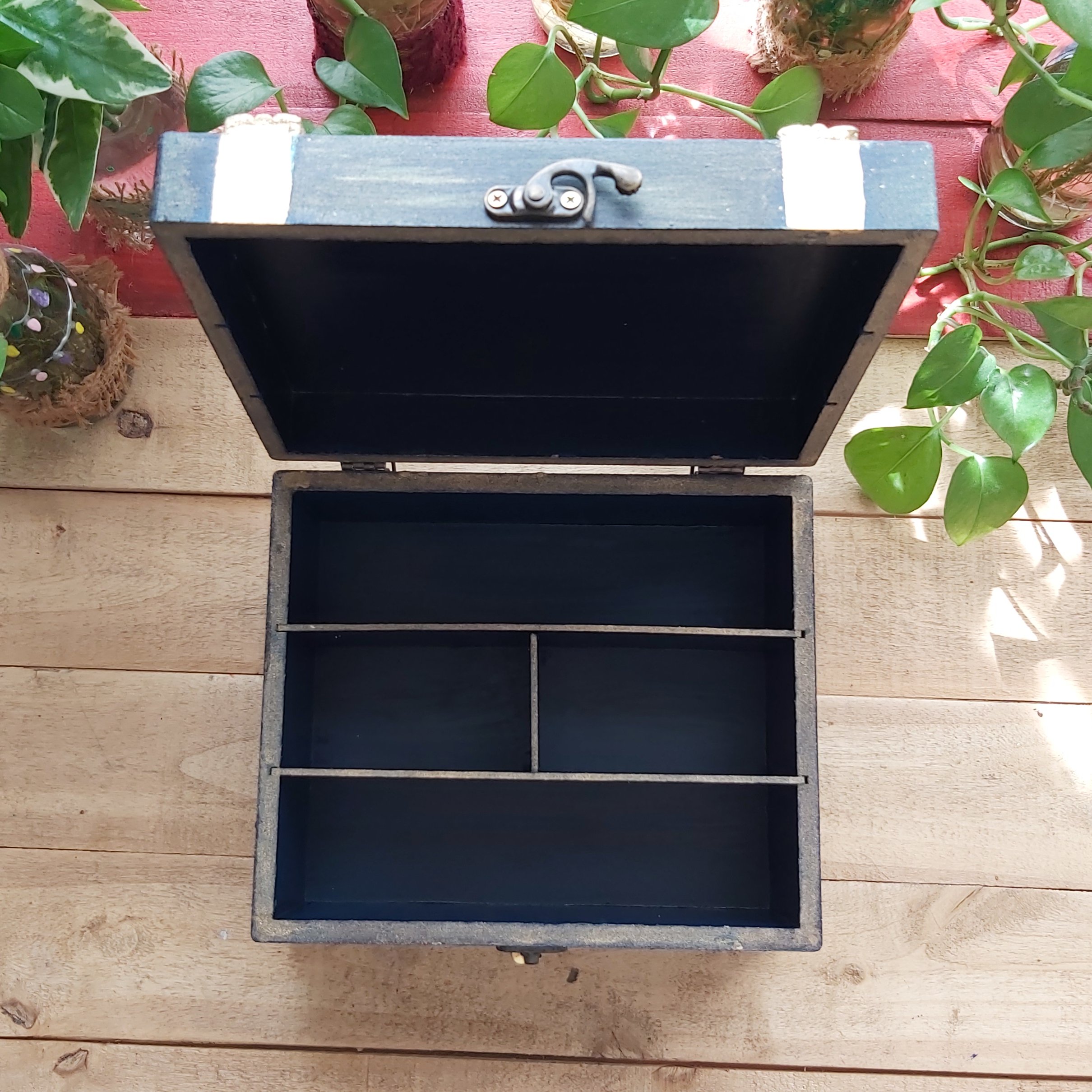 جعبه چوبی چای و دمنوش چوبی طلایی سرمه ای