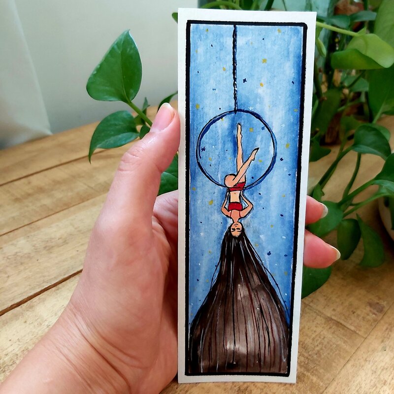 بوک مارک دختر حلقه آویز ،طراحی شده با دست،فاصله نگهدار کتاب،رنگ شده با آبرنگ و اکریلیک