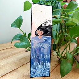 بوک مارک دختر باد،طراحی شده با دست،فاصله نگهدار کتاب،رنگ شده با آبرنگ و اکریلیک