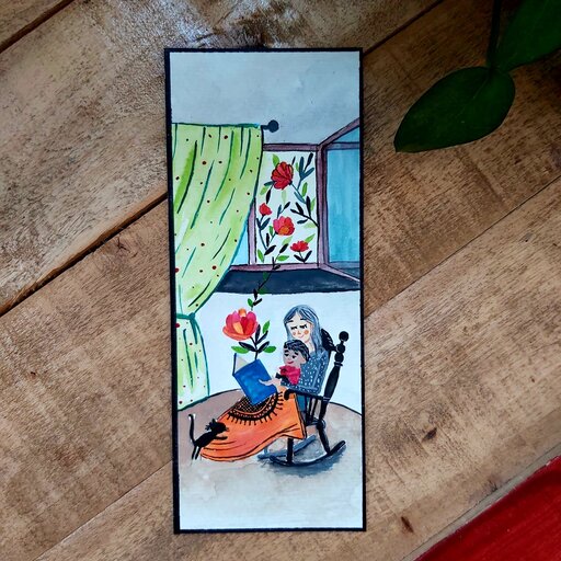 بوک مارک مادر بزرگ ،طراحی شده با دست،فاصله نگهدار کتاب،رنگ شده با آبرنگ و اکریلیک