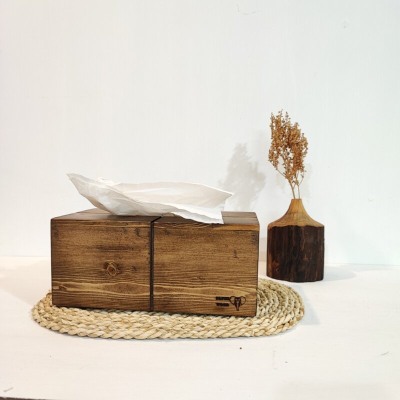 جعبه دستمال کاغذی چوبی با درب کشویی جهت دستمال 200 برگ رنگ قهوه ا مدل elphi b101