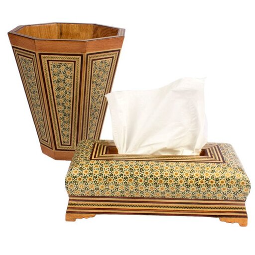جعبه دستمال کاغذی کارد و چنگال و سطل پذیرایی خاتم جنس چوب ارتفاع سطل 30سانت