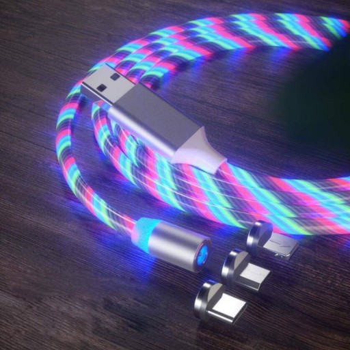 کابل شارژ مغناطیسی درخشان تبدیل USB به microUSB و USB-C و لایتنینگ ایکس کابل مدل X360 طول 1 متر چند رنگ