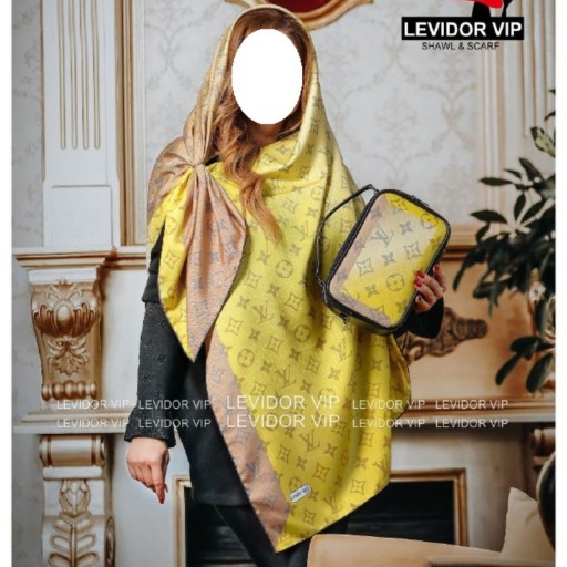 ست روسری نخی درجه یک و کیف پاسپورتی بی نظیر برند لویدور طرح زرد به همراه ماسک از فروشگاه حجاب