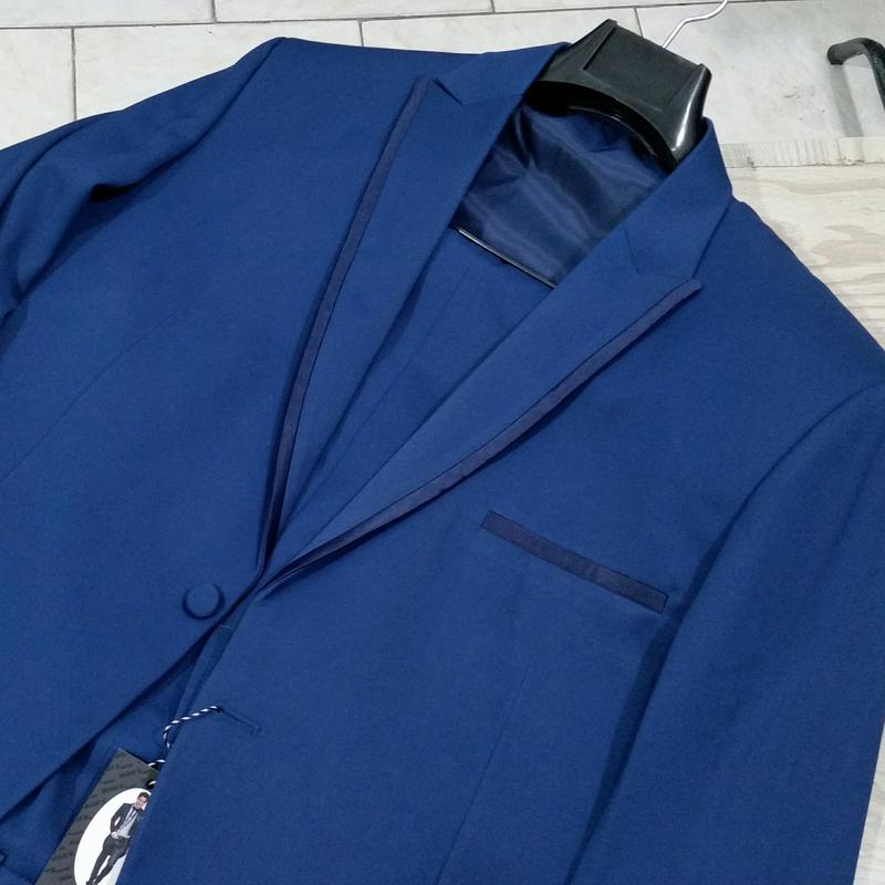 کت و شلوار مردانه مجلسی نوار دار خوش رنگ با آبی کاربنی سایز 54 دراپ 6