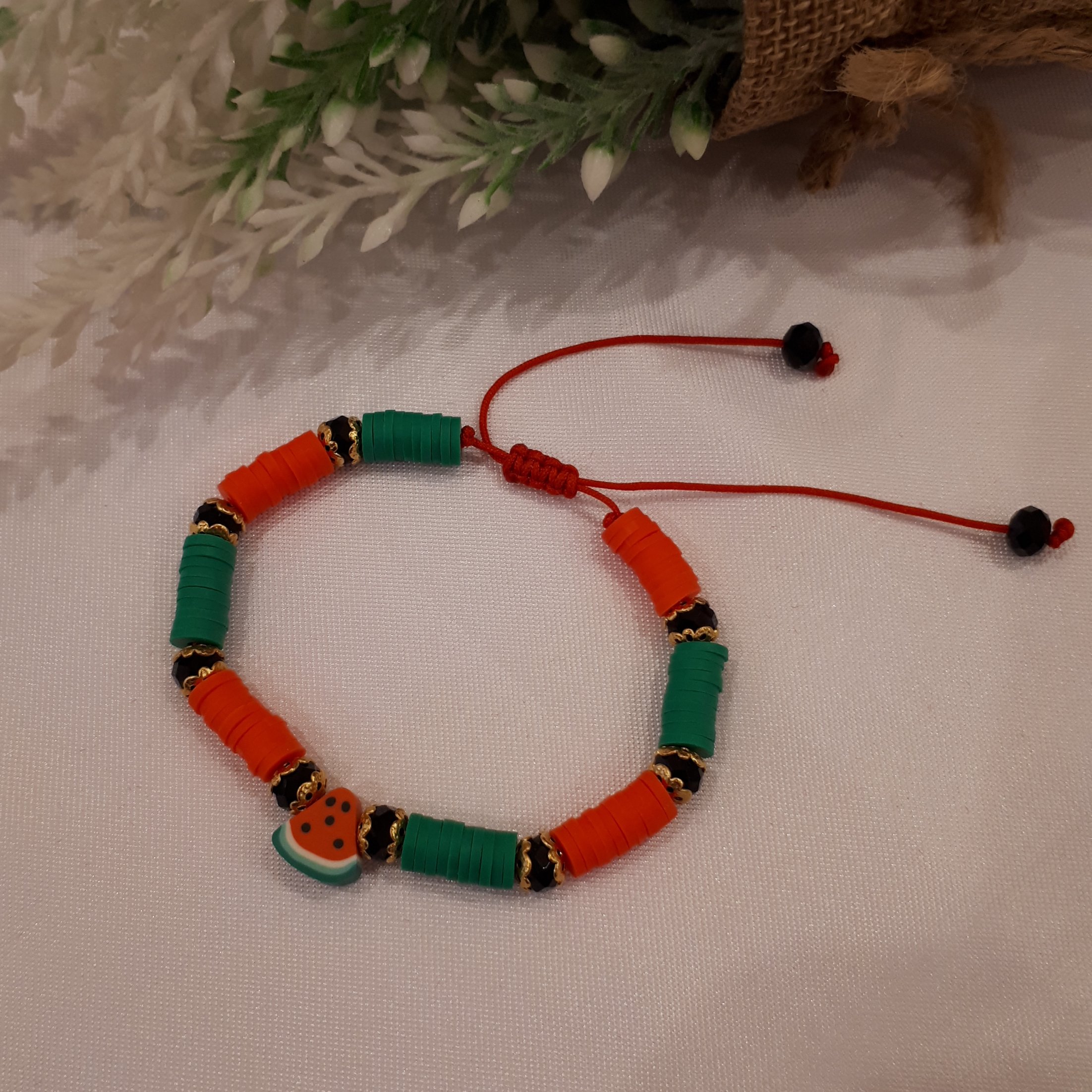 دستبند واشری  یلدائی هندوانه قابل تنظیم با دست 