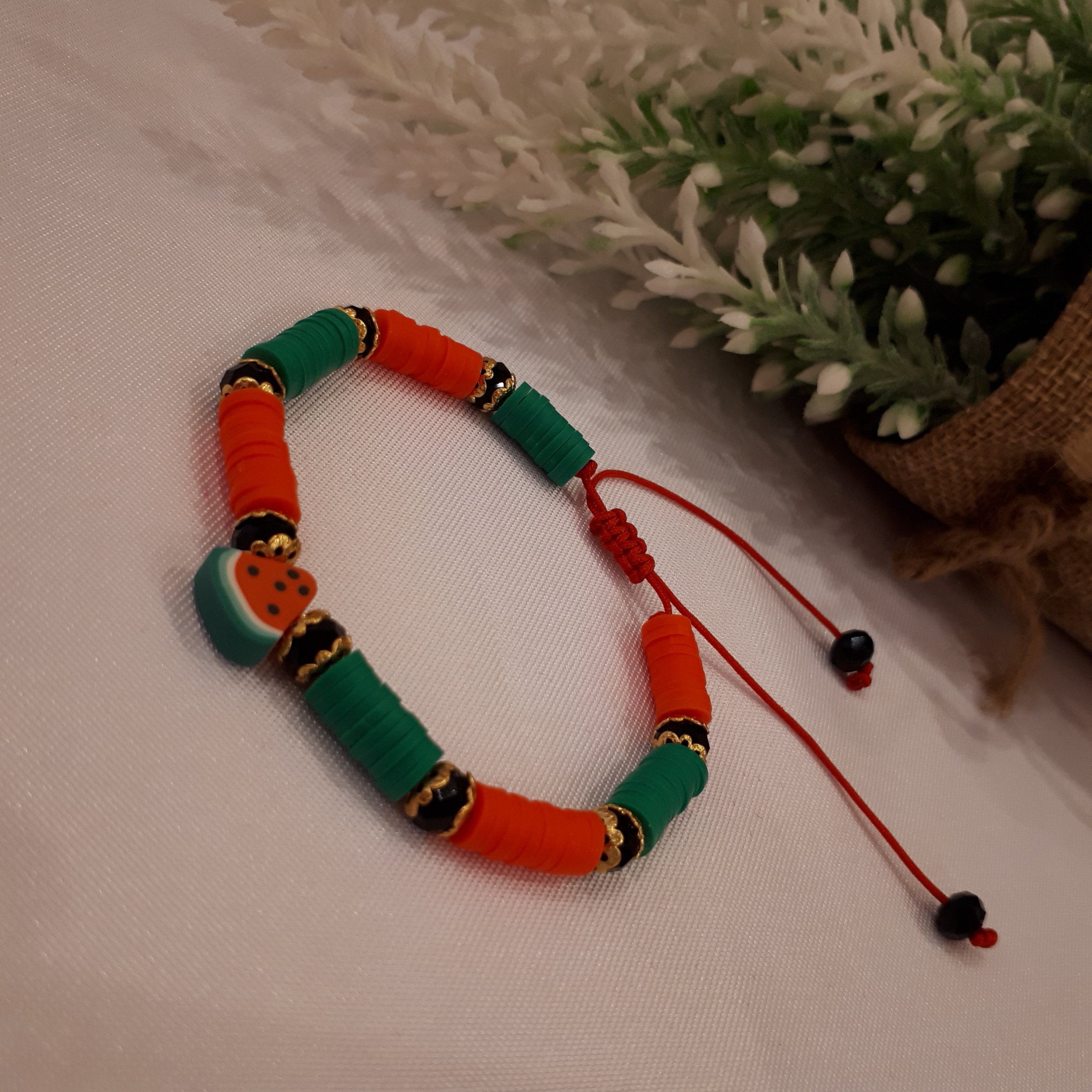 دستبند واشری  یلدائی هندوانه قابل تنظیم با دست 