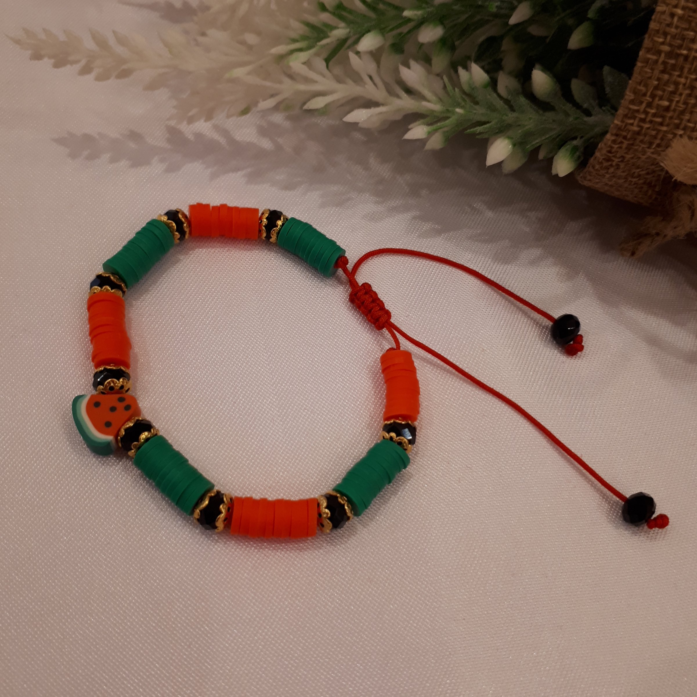 دستبند واشری  یلدائی هندوانه قابل تنظیم با دست 