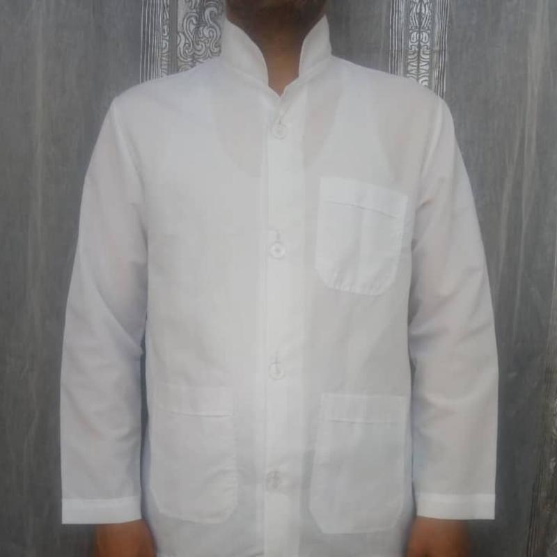 روپوش  کار ساده استین بلند سفید پارچه ترگال در سایزهای34تا50