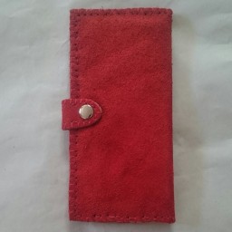 کیف پول زنانه دست دوز چرم طبیعی قرمز