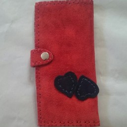 کیف پول زنانه دستدوز چرم طبیعی اشبالت قرمز