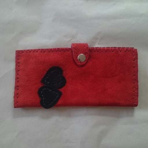 کیف پول زنانه دستدوز چرم طبیعی اشبالت قرمز