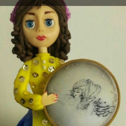 عروسک خمیری دختر دف زن،عروسک سنتی ایران،محلی با دف