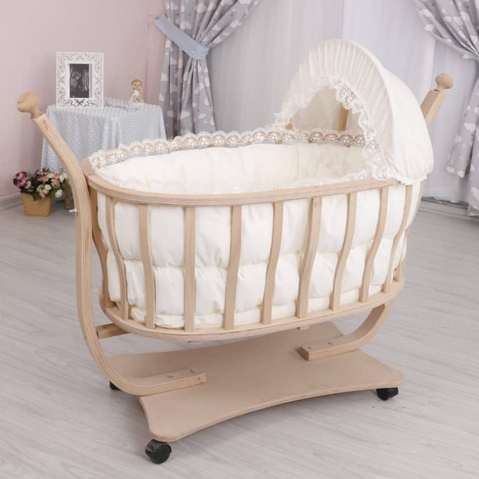 گهواره مدل میرا خودرنگ چوب نی نی کام ( پس کرایه)