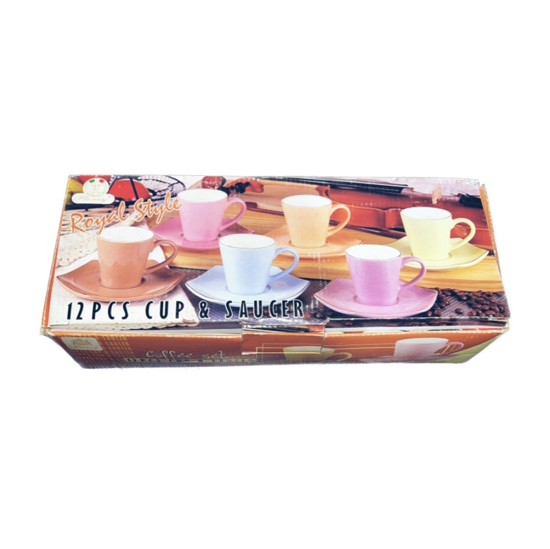 تخفیف عید (فنجان و نعلبکی12 تکه رویال استایل ساخت ایتالیا مخصوص قهوه رنگ یاسی