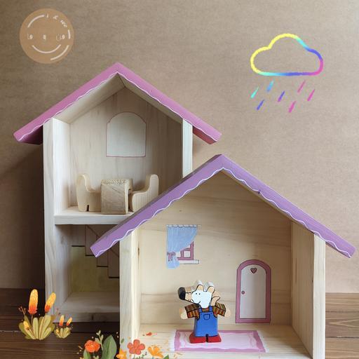 خانه عروسک چوبی تیدا 2 دو طبقه دکوری تزیینی شلف اتاق کودک اسباب بازی چوبی