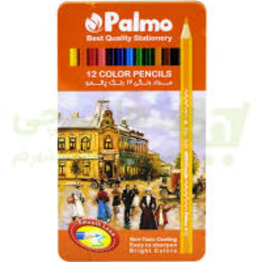 مداد رنگی 12 رنگ جعبه فلزی برند پالمو 