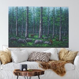نقاشی رنگ روغن سه خرس در جنگل انداره 60در 40
