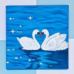 تابلو بوم نقاشی اکریلیک دو قو عاشق (20در20) مناسب برای هدیه ولنتاین