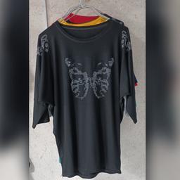 تی شرت نگین کاری طرح پروانه فری سایز 40 الی 46 جنس ویسکوز صد در صد 