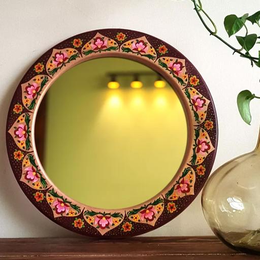 قاب آینه چوبی سنتی نقاشی با دست قطر 40 سانت