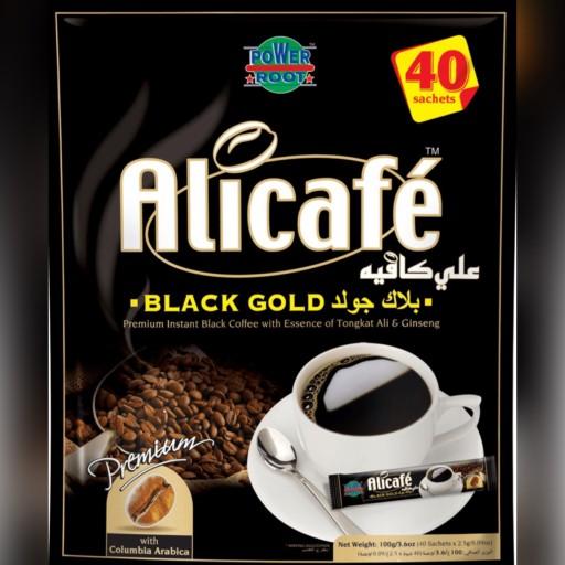 قهوه فوری بلک گلد علی کافه، دارای 40 ساشه که هر ساشه 3گرم قهوه خالص بدون شکر،محصول کشور مالزی،