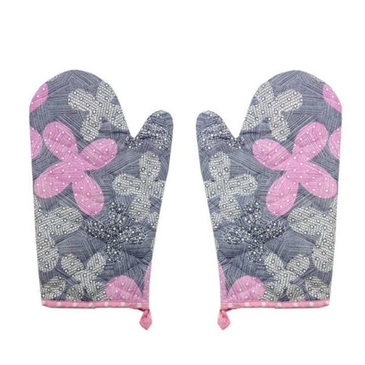 سرویس پارچه ای 11 پارچه آشپزخانه طوسی گل صورتی