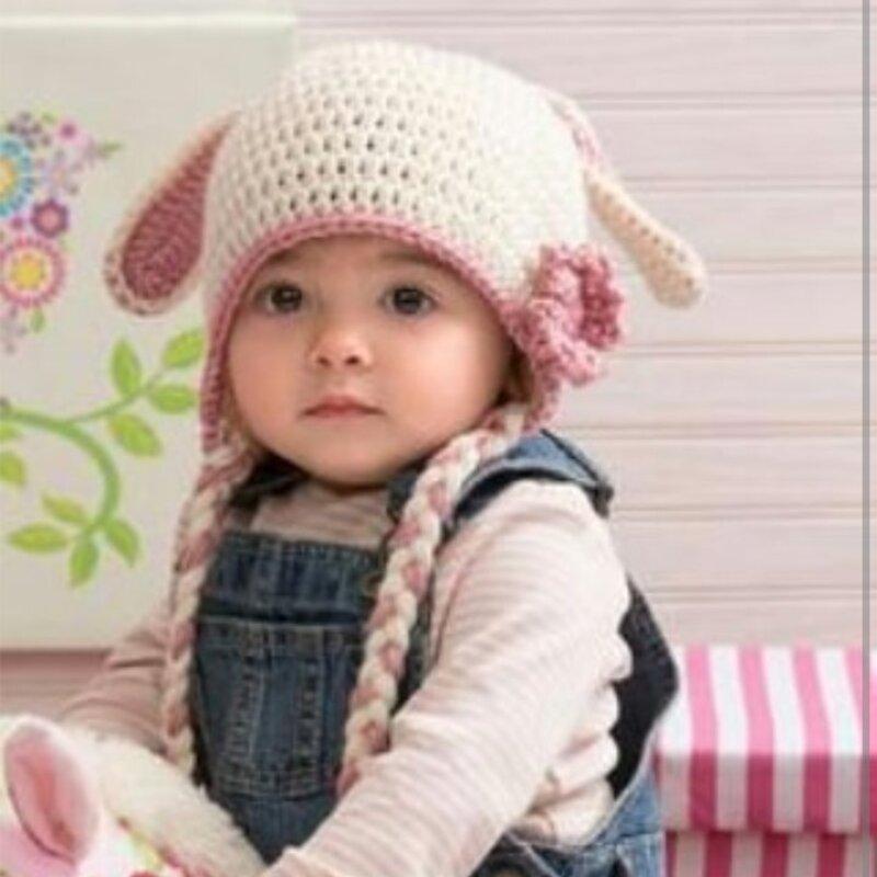کلاه بافتنی دخترانه نوزادی تا سه سال دستبافت کلاه خرگوشی