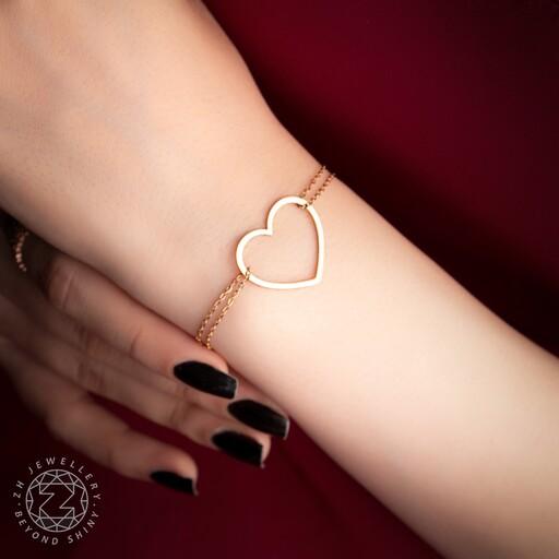 دستبند زنانه قلبی ولنتاین رنگ ثابت( جنسش استیله و رنگ ثابت)