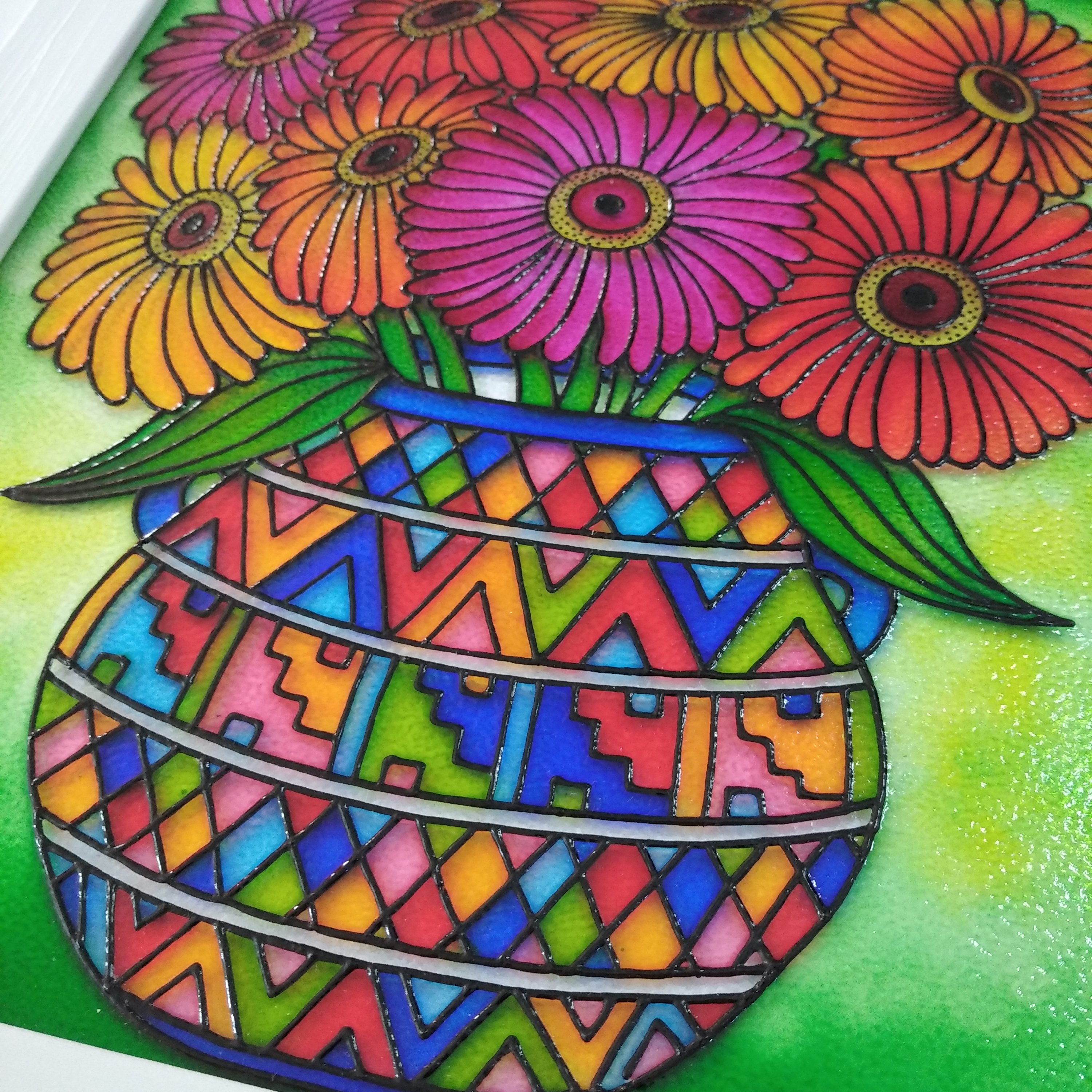 تابلو ویترای طرح گلدان گل