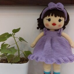 عروسک دختر بافتنی،کاردست و بادوام،مناسب هدیه تولد،قد تقریبا 35 سانت