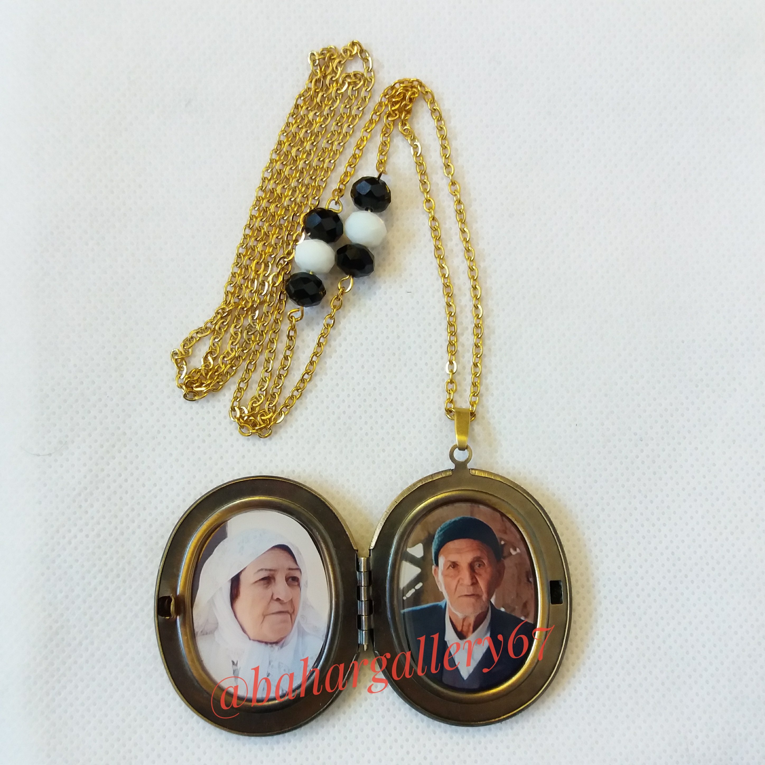 عکس در گردنبند دو طرفه بازشو بزرگ با زنجیر استیل