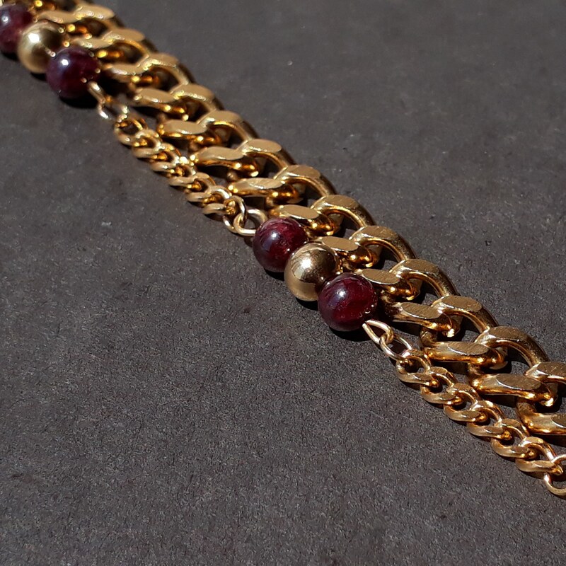 دستبند دوردیفه زنجیر و سنگ گارنت - دستبند برای خانم ها