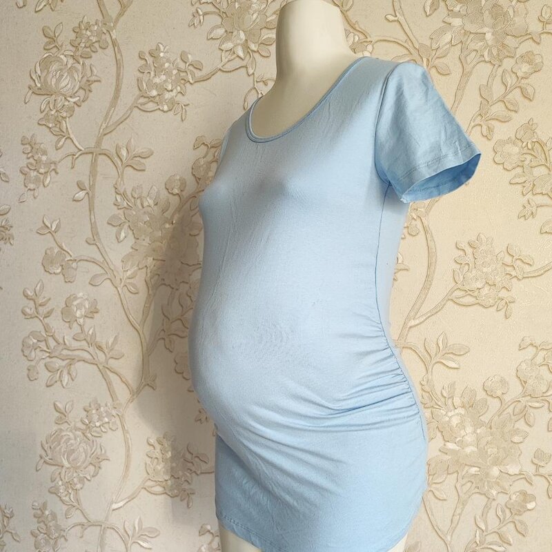 تیشرت پنبه ای آبی و سفید ساده ترک زنانه مناسب بارداری وارداتی