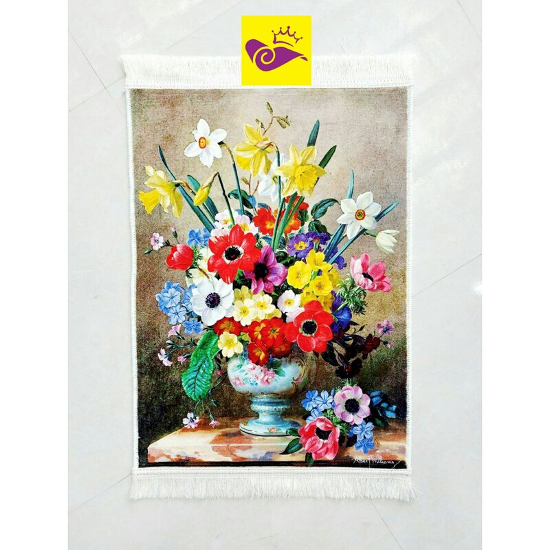 تابلوفرش طرح گلدان گل با گلهای رنگارنگ 40 در 60بدون قاب