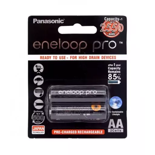 باتری قلمی قابل شارژ پاناسونیک مدل eneloop pro 2550mAh بسته 2 عددی