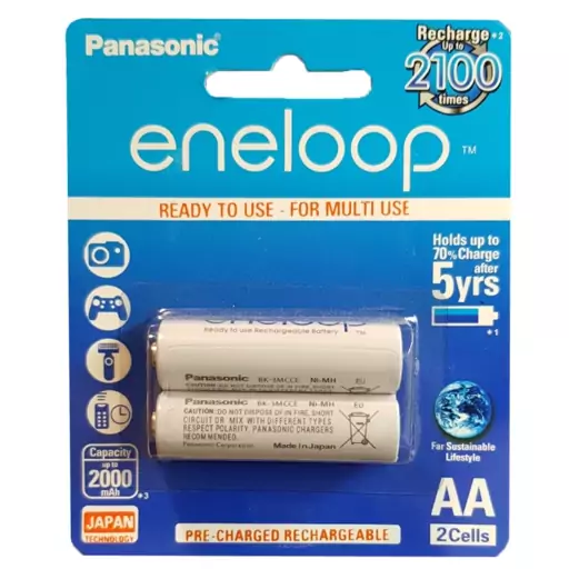 باتری قلمی قابل شارژ پاناسونیک مدل eneloop 2100mAh بسته 2 عددی