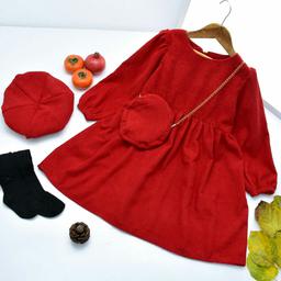 پیراهن قرمز شب یلدا همراه کیف و کلاه جنس مخمل کبریتی کیفیت عالی