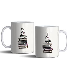 لیوان (ماگ) هنری با طرح کتاب و فنجان قهوه
