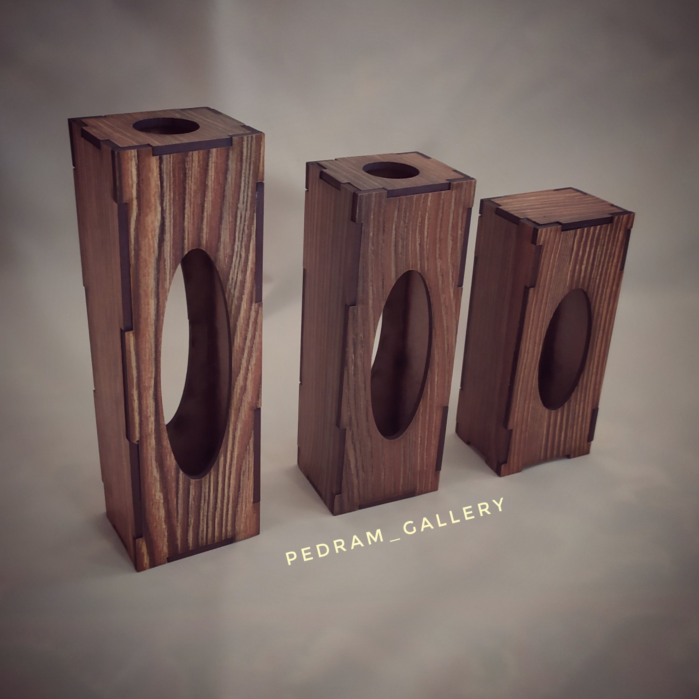 گلدان سه تکه دیواری چوبی