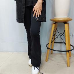 شلوار زنانه مشکی جین دمپا قد 104سانت سایز بندی مناسب تا 48