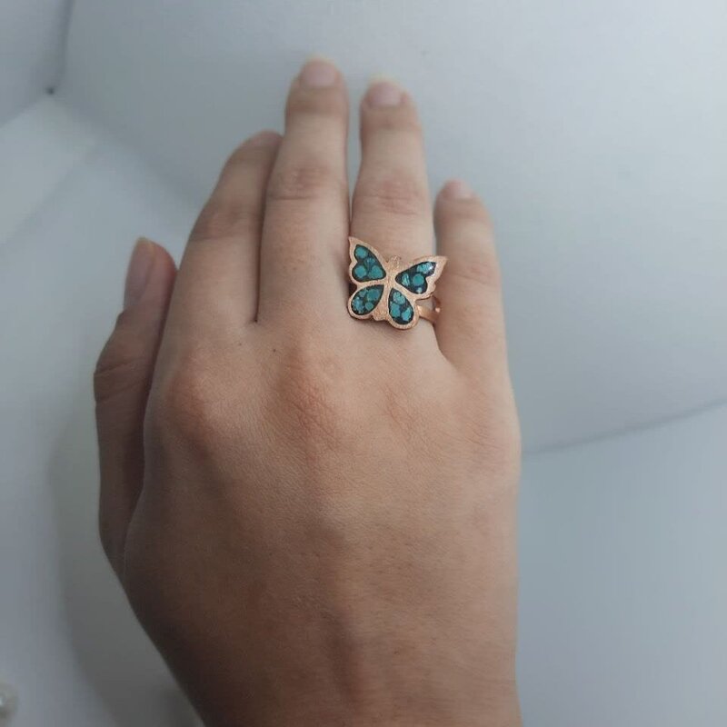 انگشتر مس فیروزه کوبی زیبا و جذابمون مدل پروانه
