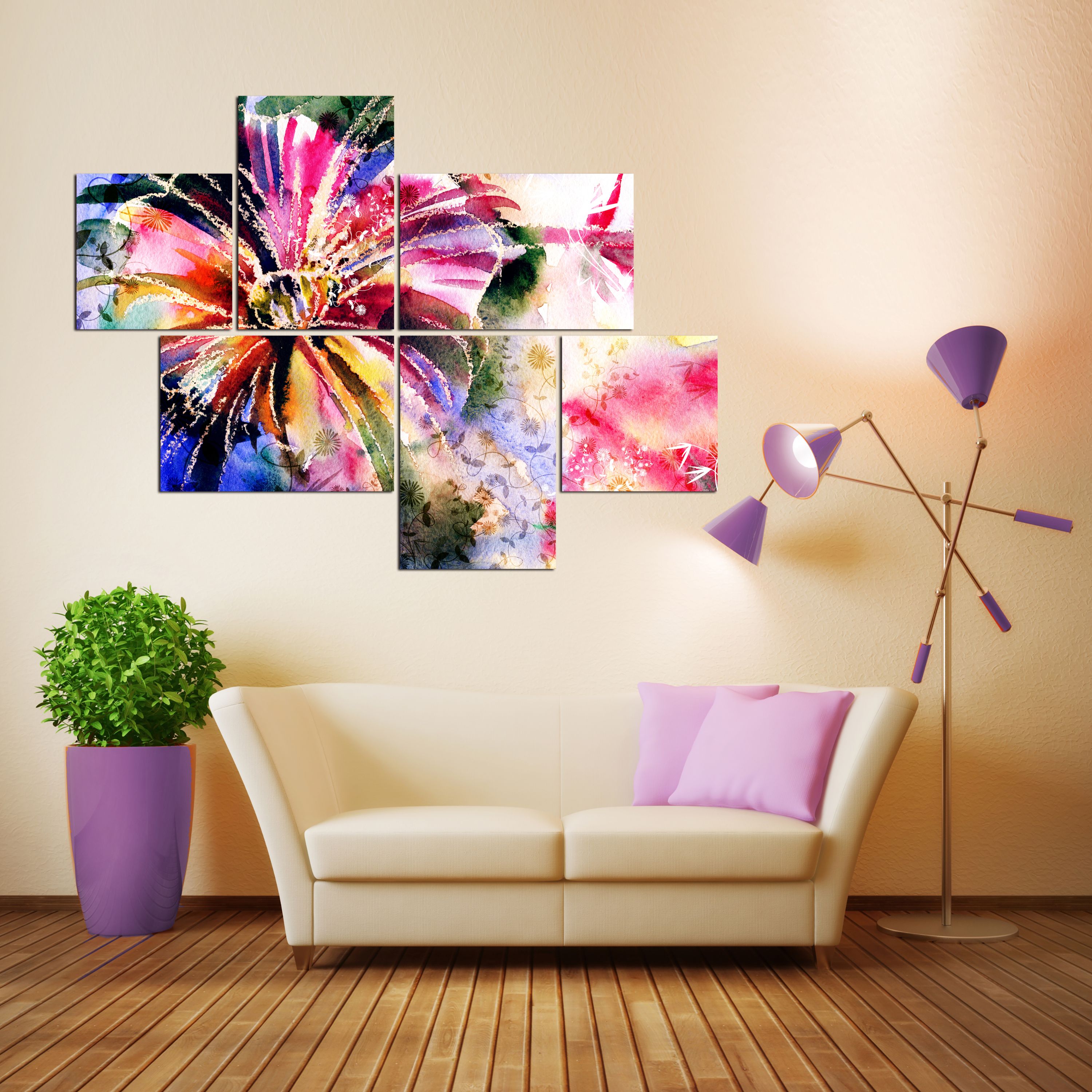 تابلو شاسی 6 تکه طرح نقاشی گل کد 160 سایز 120x90 سانتیمتر
