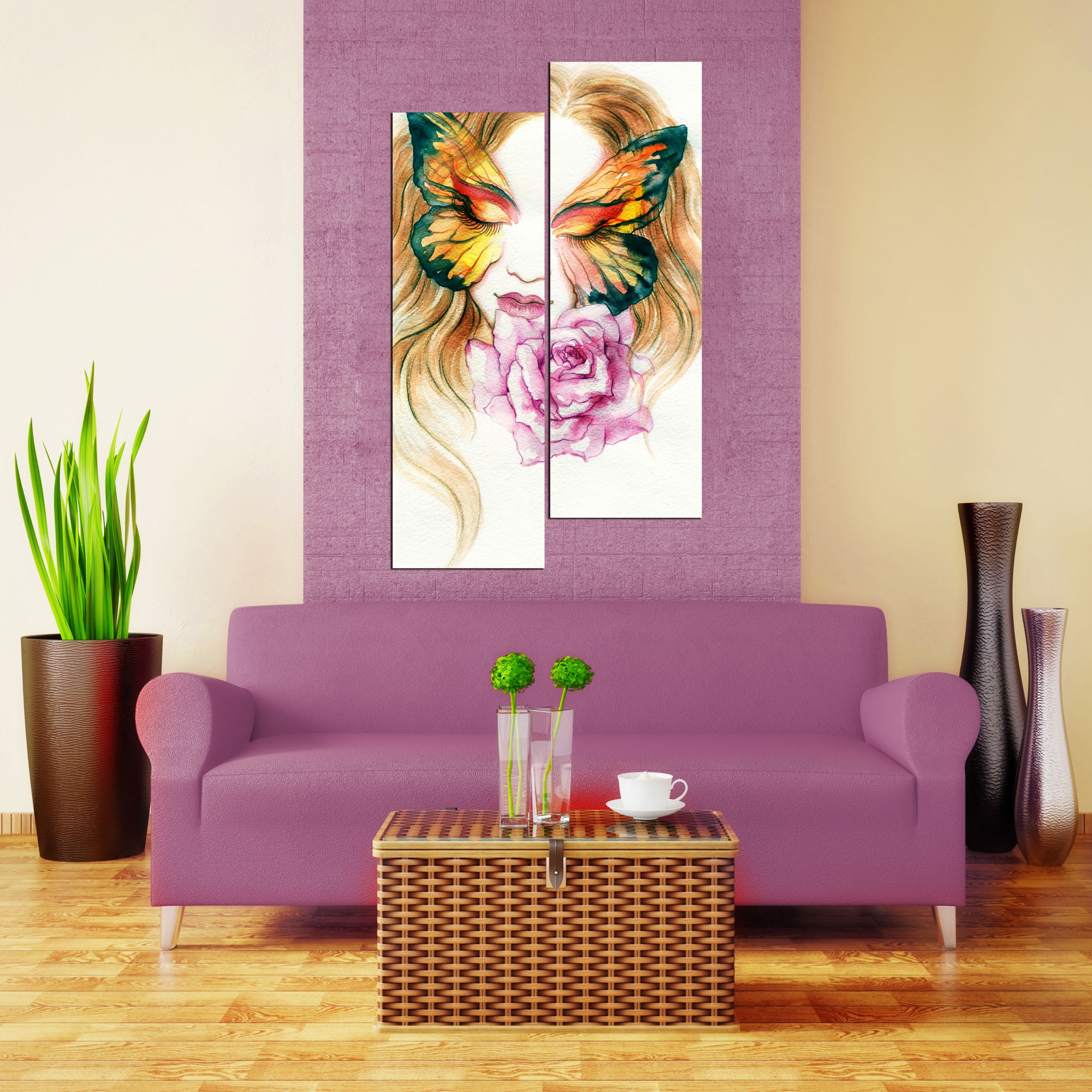 تابلو شاسی 2 تکه طرح نقاشی صورت کد 170 سایز 60x100 سانتیمتر
