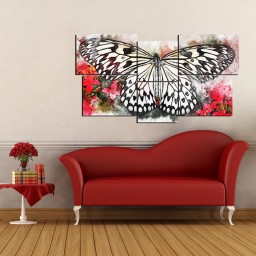 تابلو شاسی 6 تکه طرح نقاشی پروانه کد 144 سایز 120x65 سانتیمتر