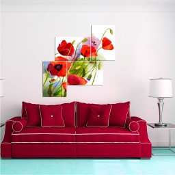 تابلو شاسی 4 تکه طرح نقاشی گلهای قرمز کد 191 سایز 90x90 سانتیمتر