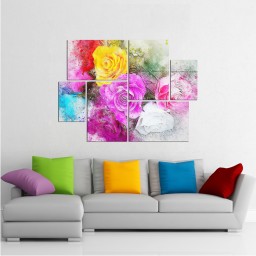 تابلو شاسی 6 تکه طرح نقاشی گلهای رنگی کد 188 سایز 100x75 سانتیمتر