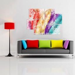 تابلو شاسی 6 تکه طرح نقاشی پرهای رنگی کد 187 سایز 100x75 سانتیمتر