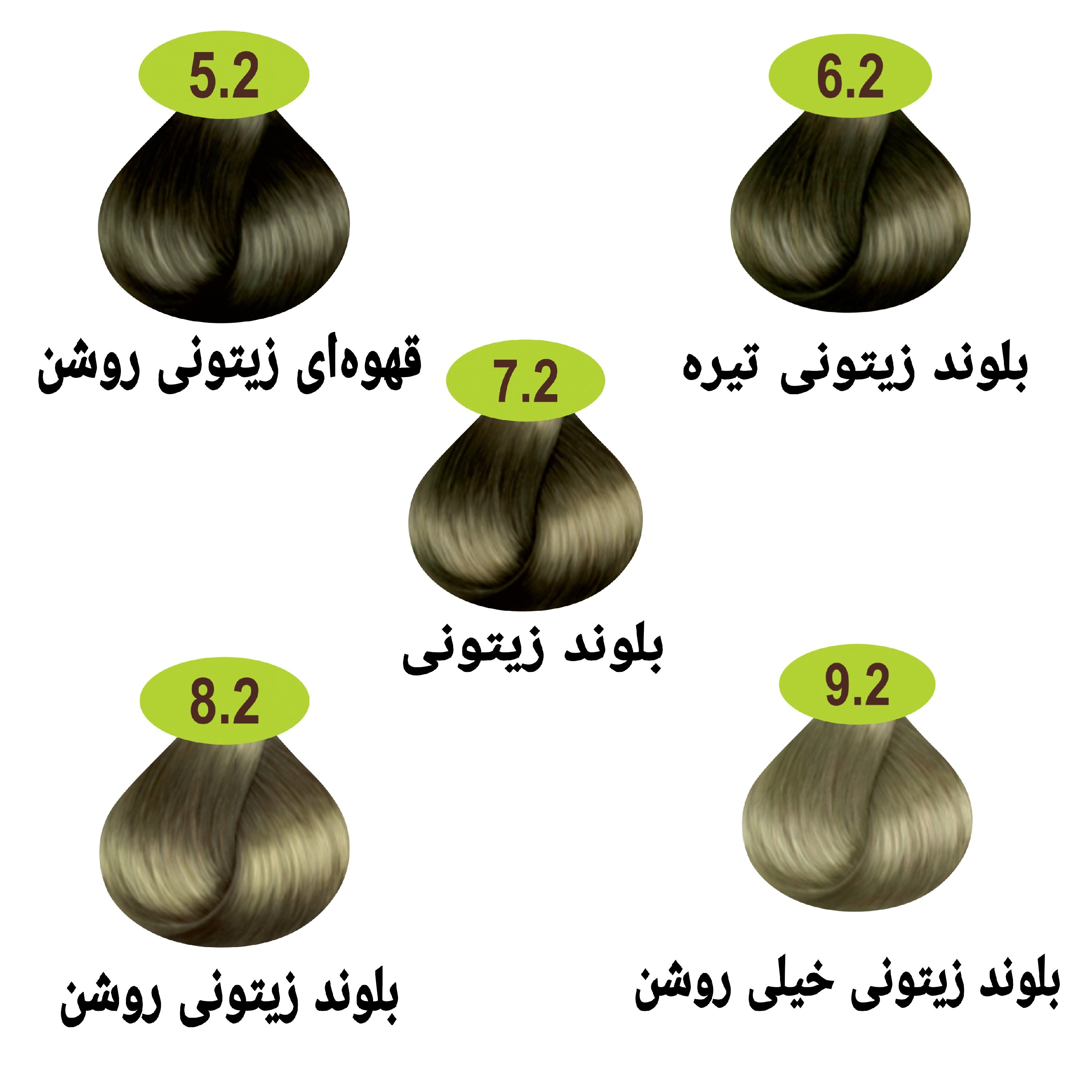 رنگ مو ماکادامیا سری زیتونی 5 رنگ به همراه اکسیدان 6% یا 9%