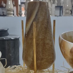 گلدان سنگی مرمر عسلی مدل اشکی رنگ بژ بدون پایه